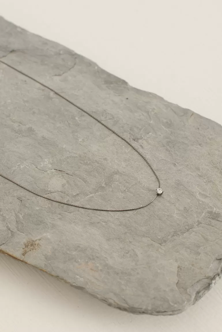 Women Olive Clothing Crystal Point Fine Chain Necklace, Black Titanium Plated
