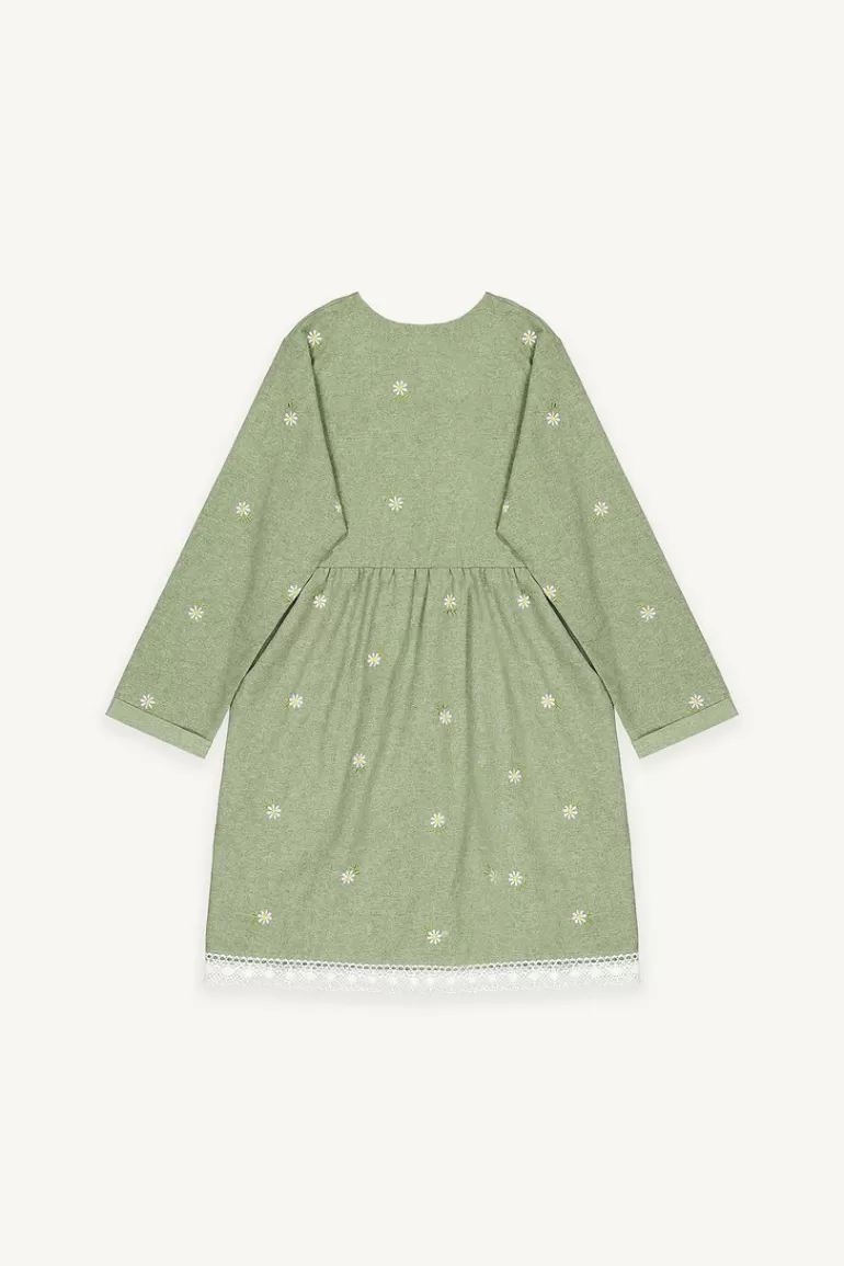 Women Olive Clothing Daisy Embroidered Babydoll Dress, Khaki