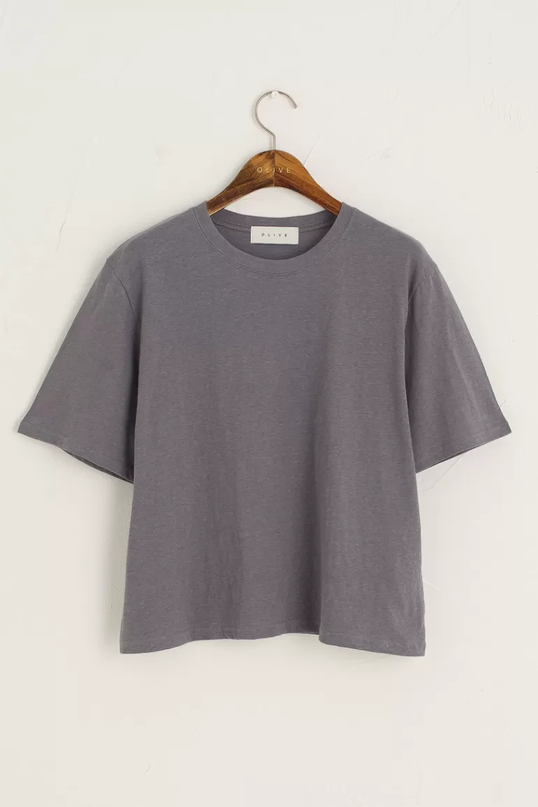 Women Olive Clothing Dana Loose Fit Crop Tee, Charcoal