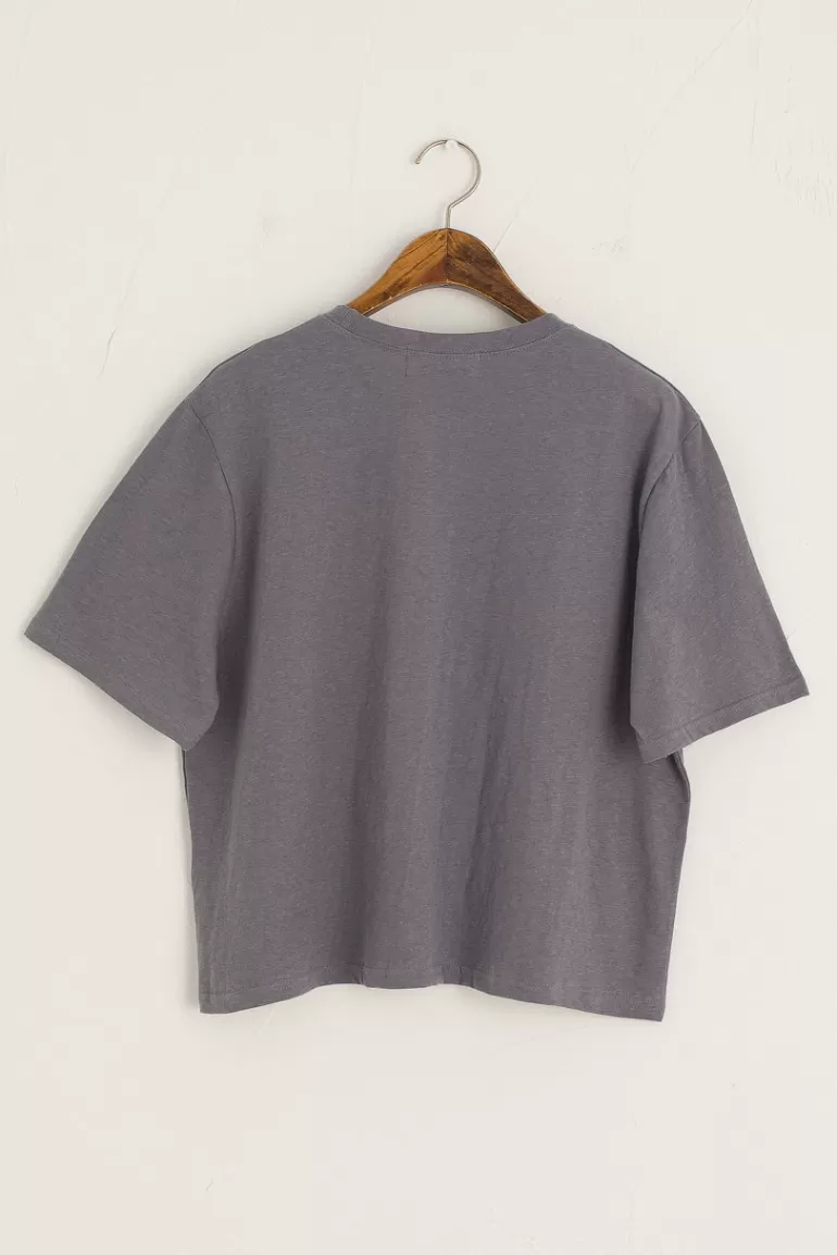Women Olive Clothing Dana Loose Fit Crop Tee, Charcoal