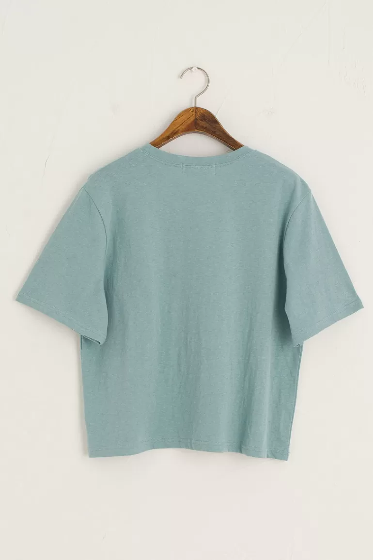 Women Olive Clothing Dana Loose Fit Crop Tee, Washed Blue