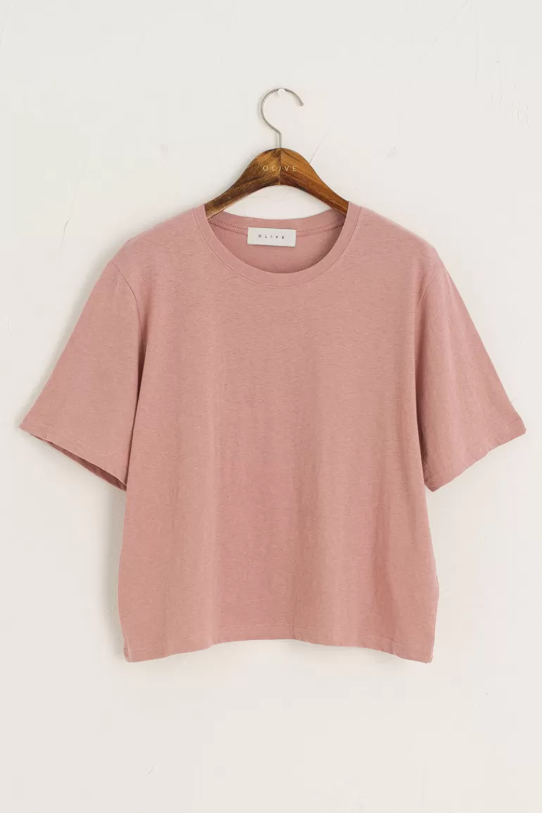 Women Olive Clothing Dana Loose Fit Crop Tee, Washed Pink