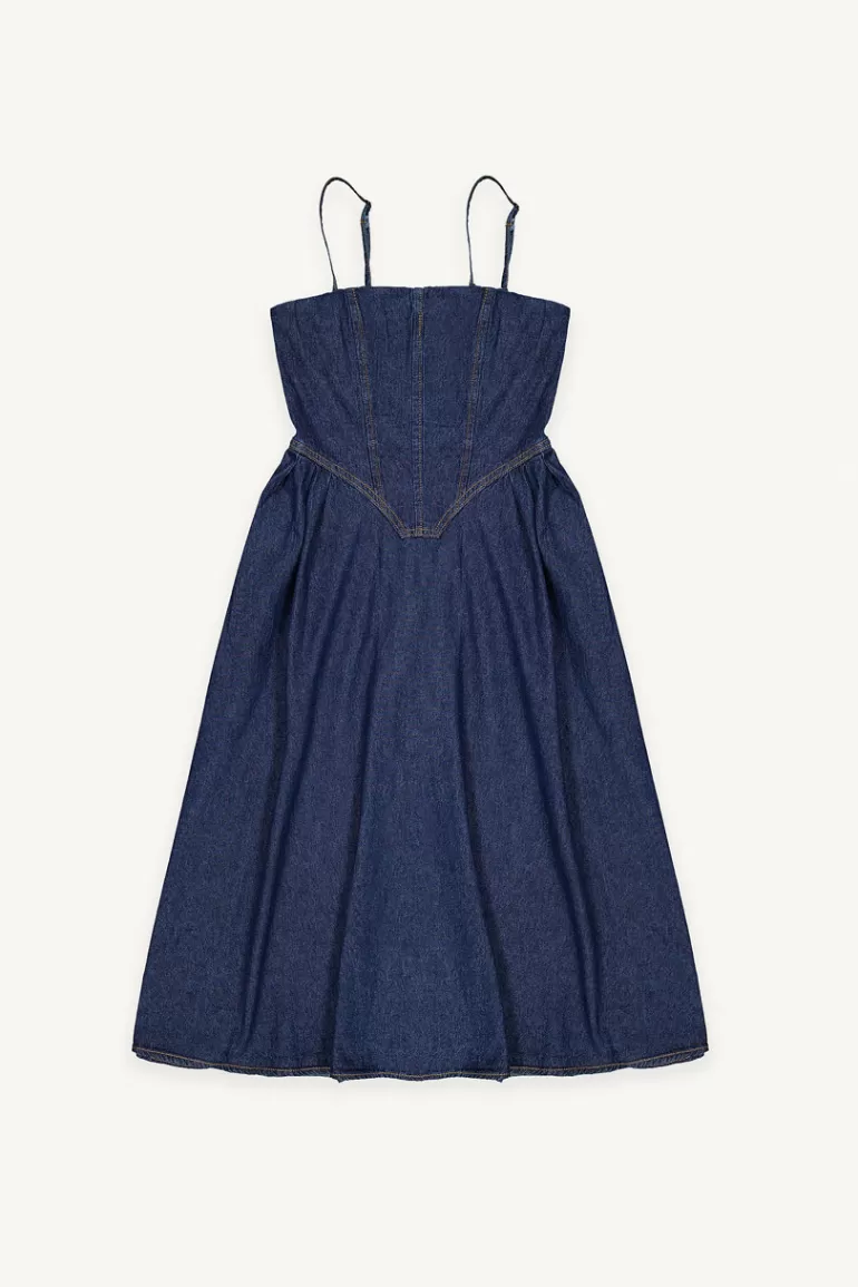 Women Olive Clothing Denim Pinafore Dress, Mid Blue