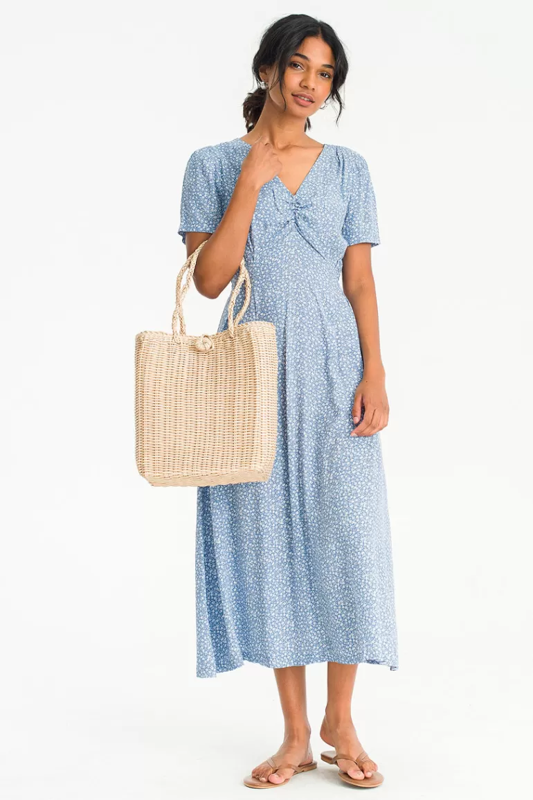 Women Olive Clothing Ditsy Flower V Neck Dress, Blue
