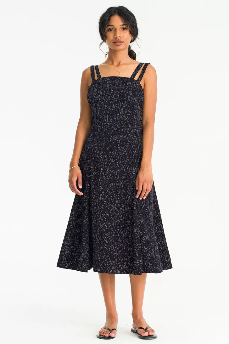 Women Olive Clothing Dotty Double Strap Dress, Navy