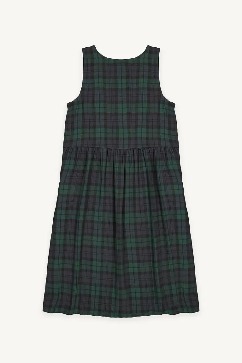 Women Olive Clothing Double Faced Cotton Check Pinafore Dress, Green