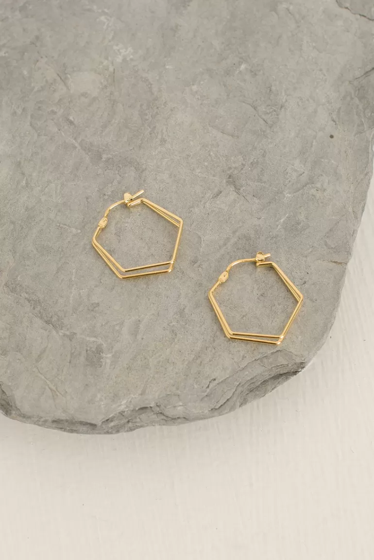 Women Olive Clothing Double Pentagon Earrings, 14K Gold Plated