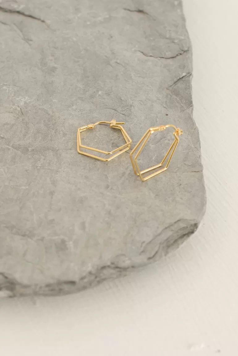 Women Olive Clothing Double Pentagon Earrings, 14K Gold Plated
