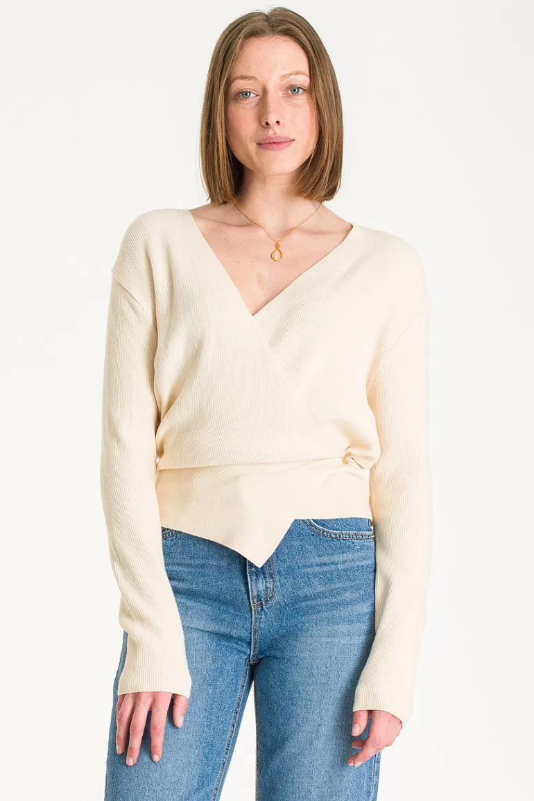 Women Olive Clothing Double Wrap Cardigan, Ivory