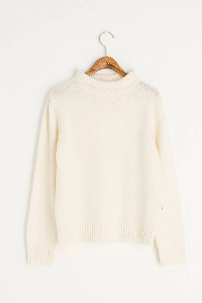 Women Olive Clothing Elena Crochet Neck Jumper, Ivory