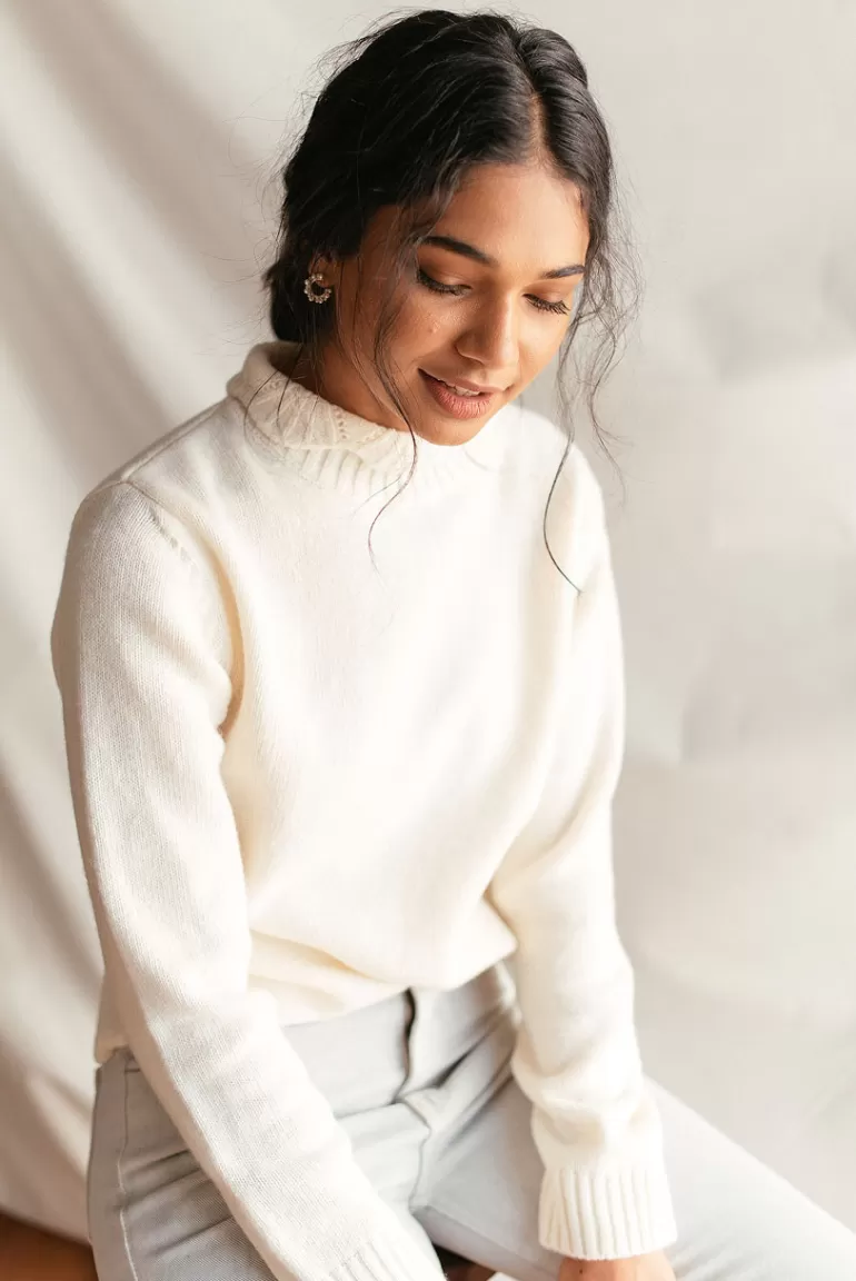 Women Olive Clothing Elena Crochet Neck Jumper, Ivory