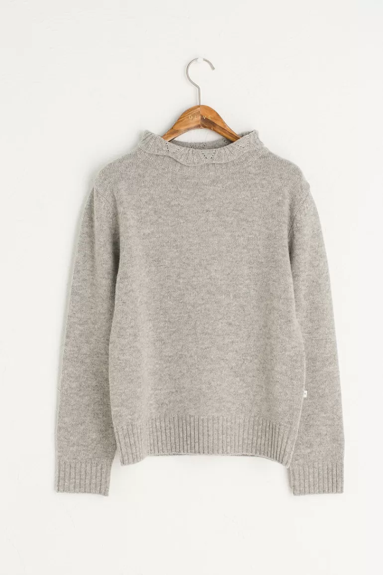 Women Olive Clothing Elena Crochet Neck Jumper, Melange Grey