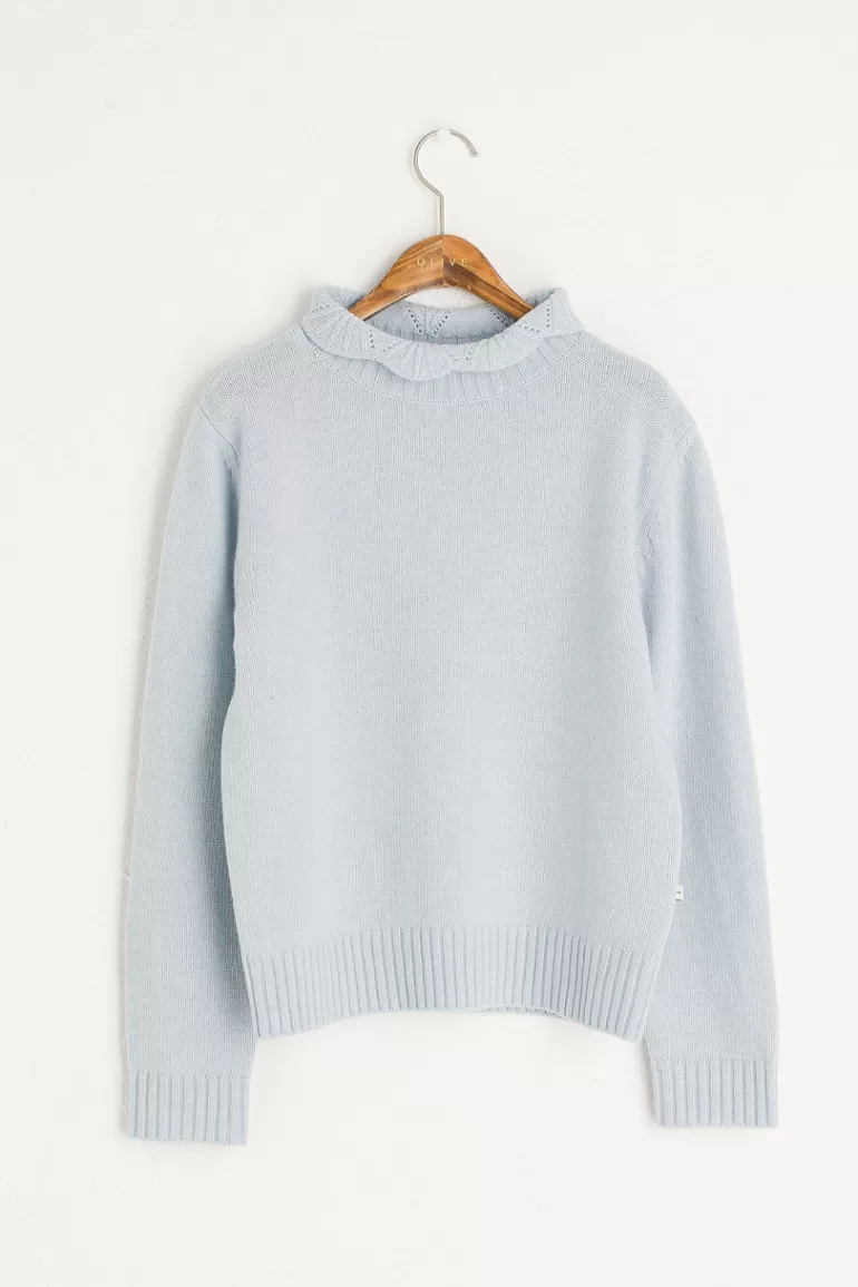 Women Olive Clothing Elena Crochet Neck Jumper, Sky Blue