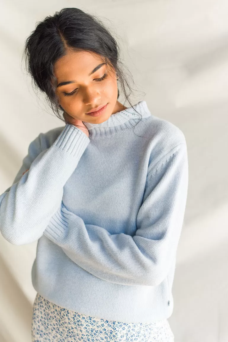 Women Olive Clothing Elena Crochet Neck Jumper, Sky Blue