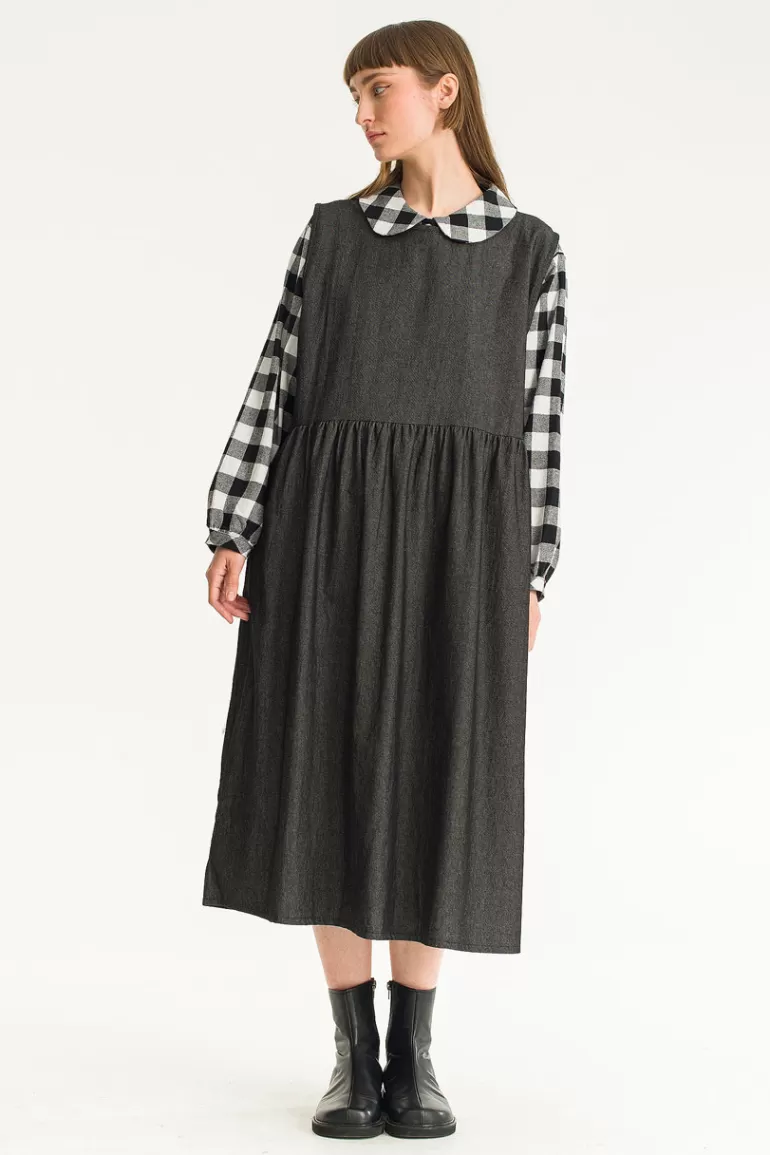Women Olive Clothing Elsa Denim Pinafore Dress, Black