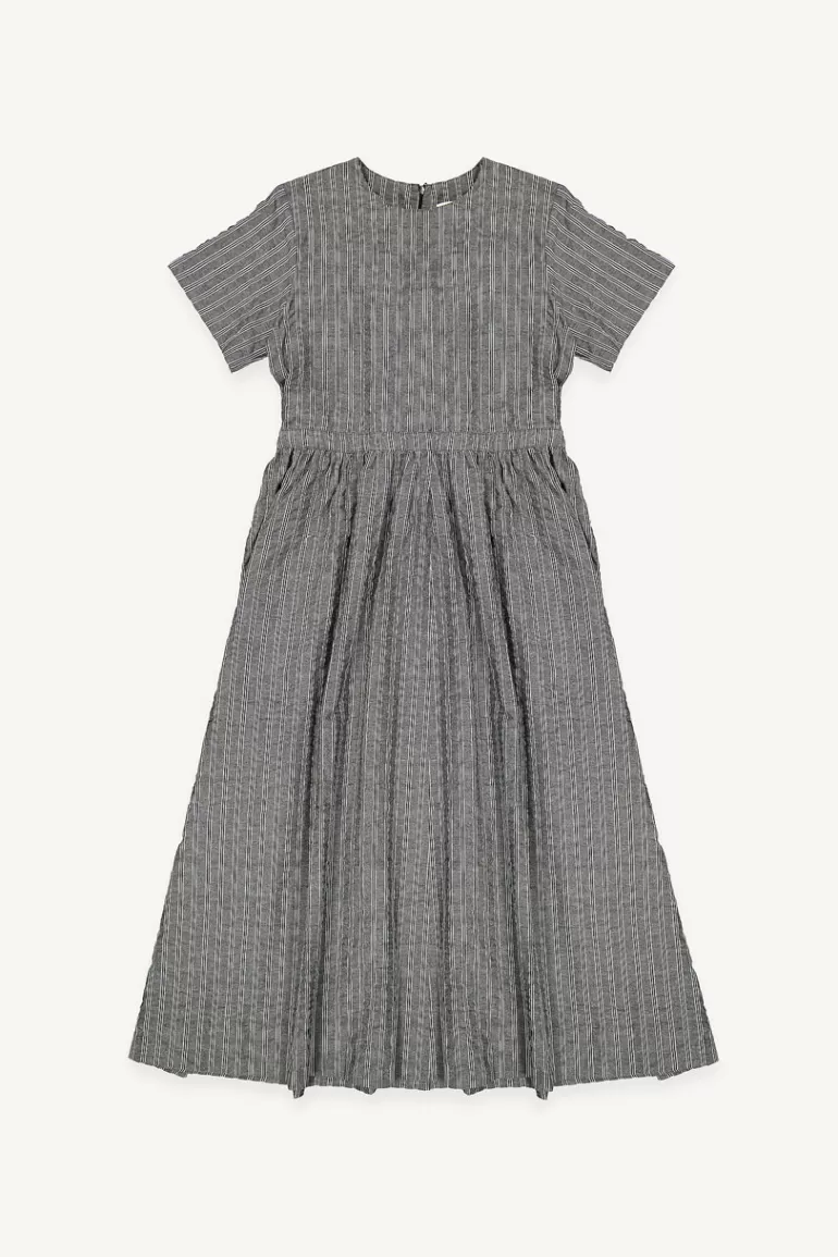 Women Olive Clothing Embossed Cotton Stripe Dress, Dark Grey