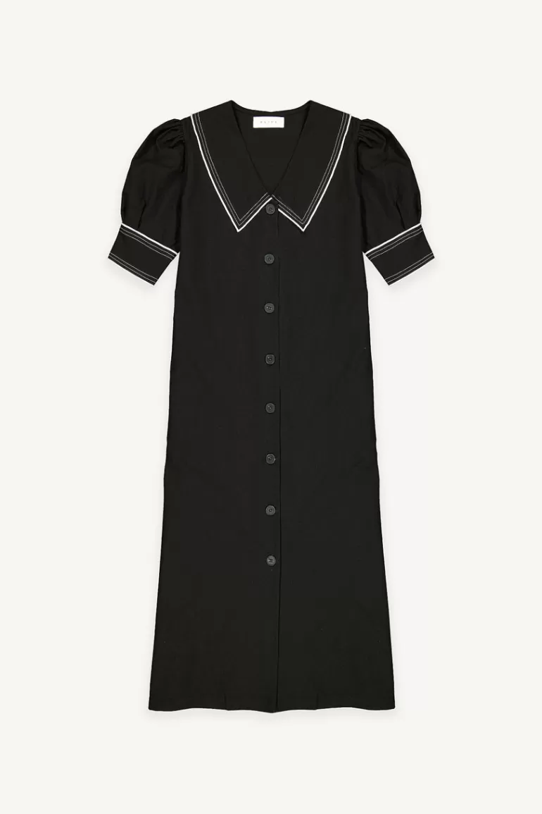 Women Olive Clothing Embroidery Collar Dress, Black