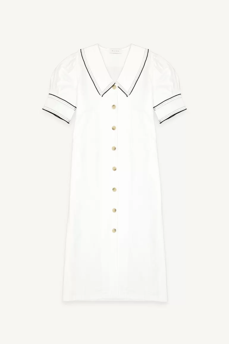Women Olive Clothing Embroidery Collar Dress, Ivory