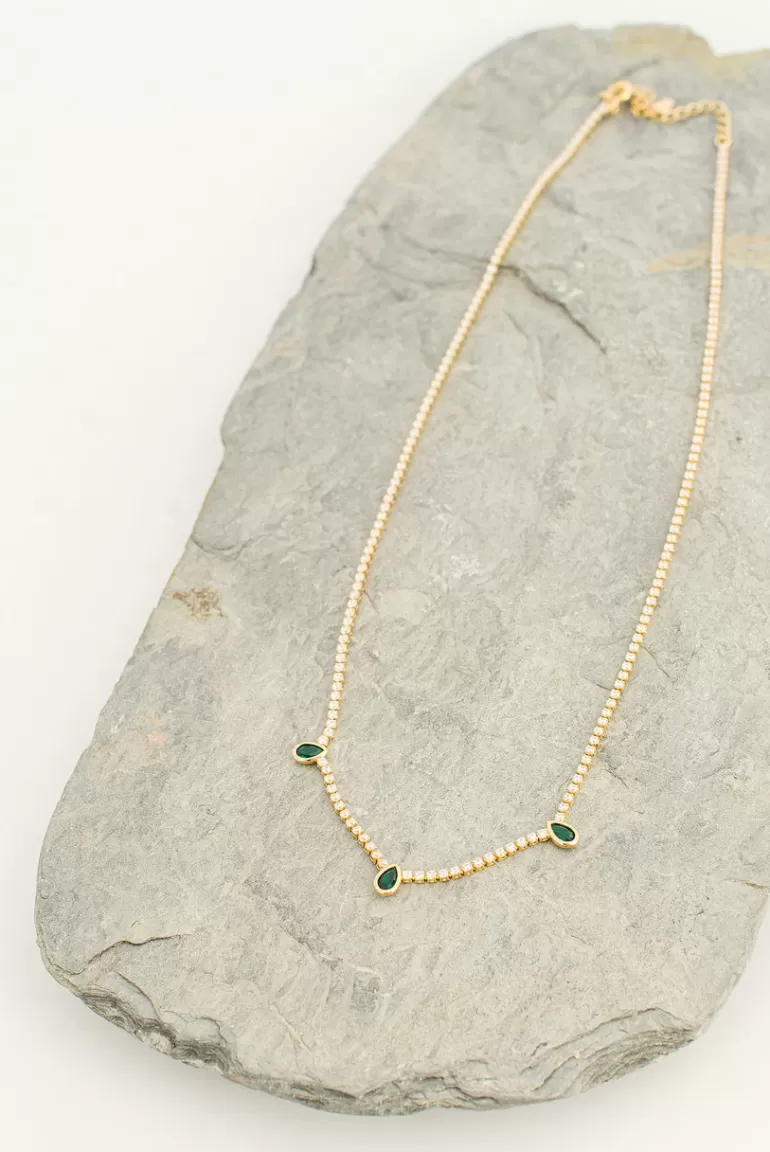 Women Olive Clothing Emerald Tear Drop Necklace, 14K Gold Plated