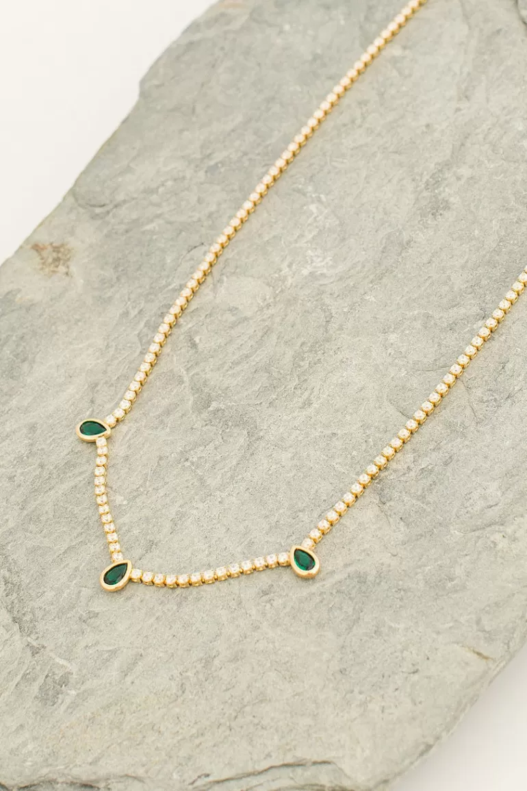 Women Olive Clothing Emerald Tear Drop Necklace, 14K Gold Plated