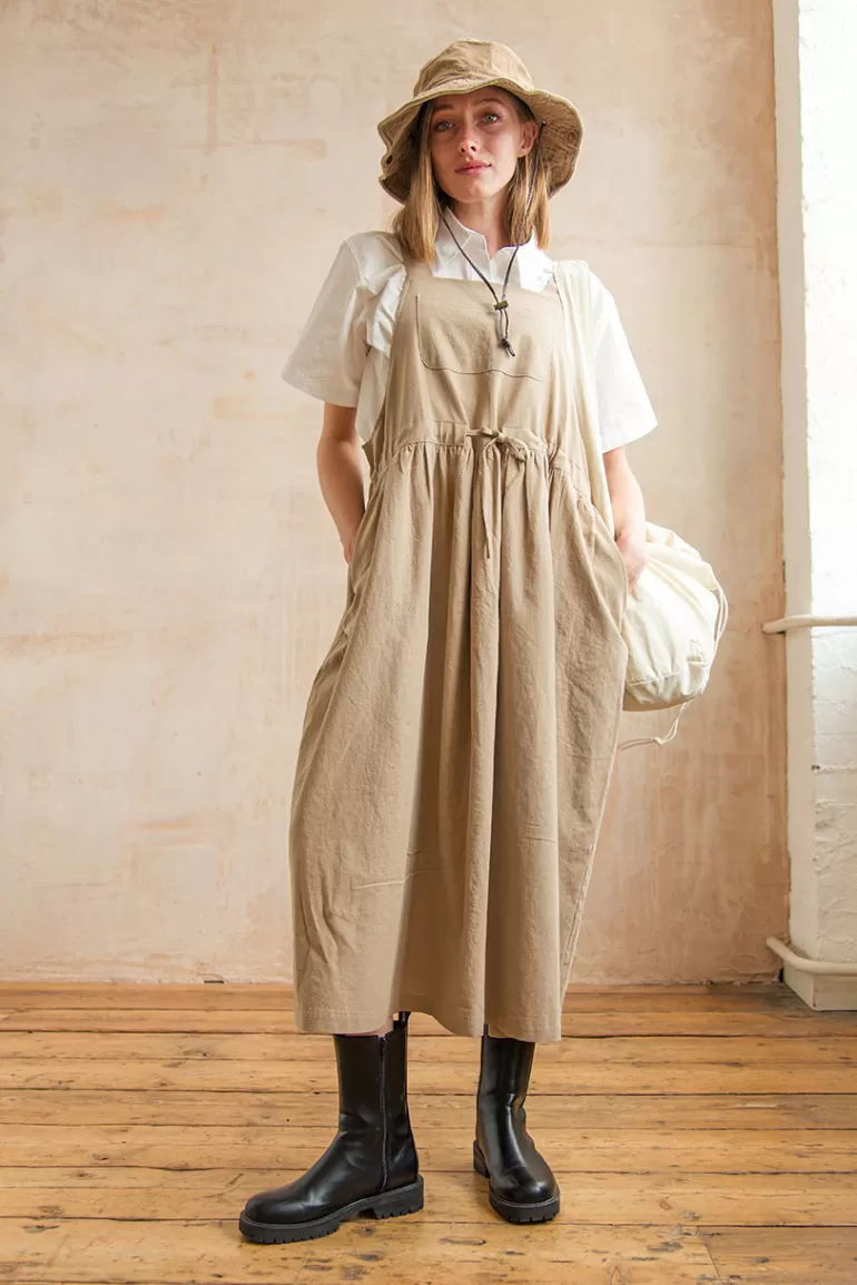 Women Olive Clothing Emma Dungaree Dress, Beige