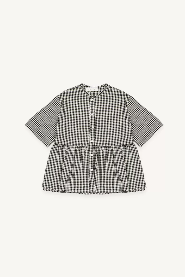 Women Olive Clothing Faye Gingham Half Sleeve Blouse, Black