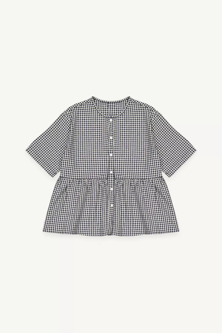 Women Olive Clothing Faye Gingham Half Sleeve Blouse, Navy