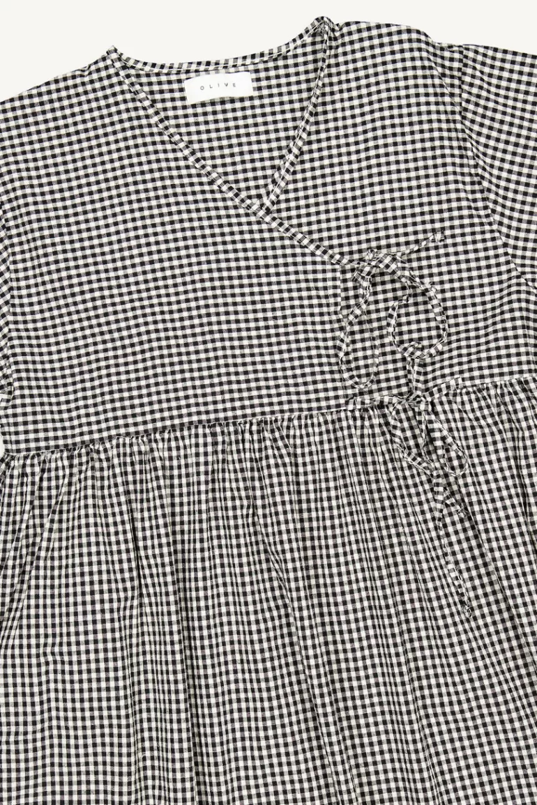 Women Olive Clothing Faye Ribbon Dress, Gingham Black