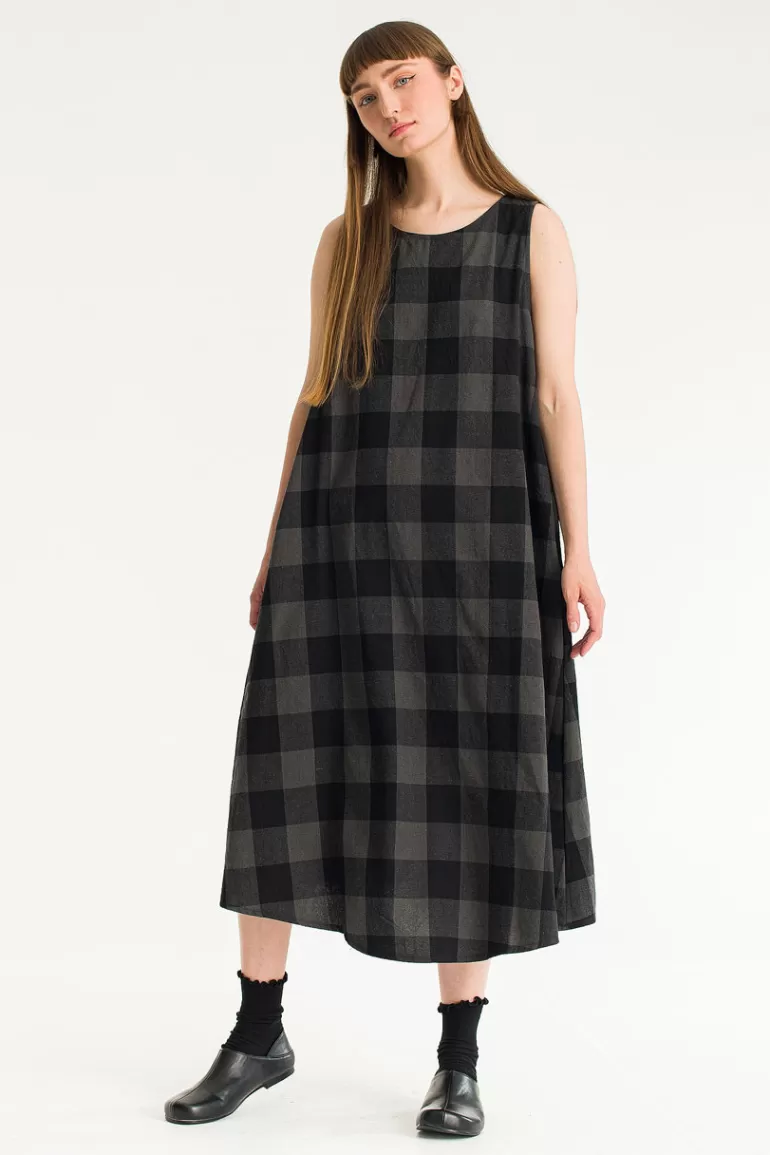 Women Olive Clothing Fiona Check Pinafore Dress, Charcoal