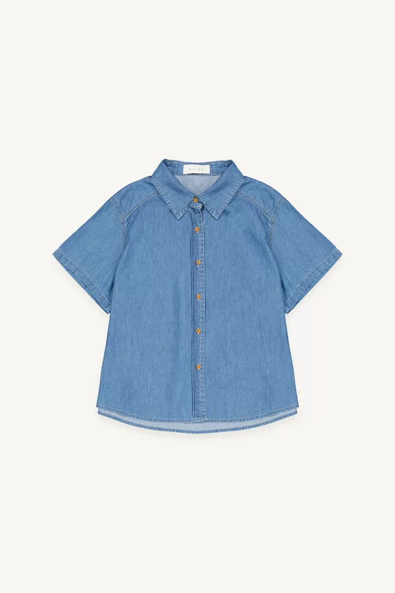 Women Olive Clothing Fiona Short Sleeve Soft Shirt, Denim Blue