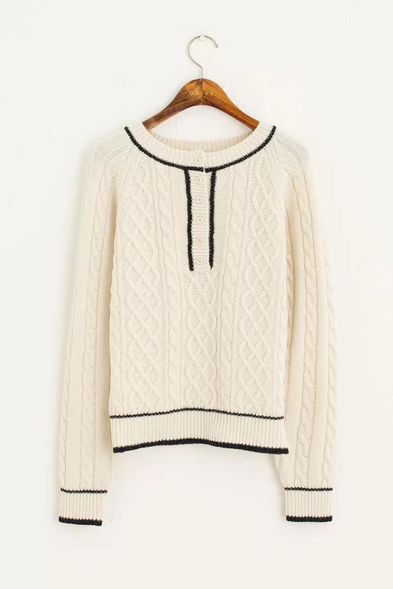 Women Olive Clothing Fisher Button Jumper, Ivory