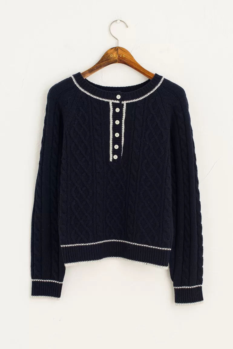 Women Olive Clothing Fisher Button Jumper, Navy