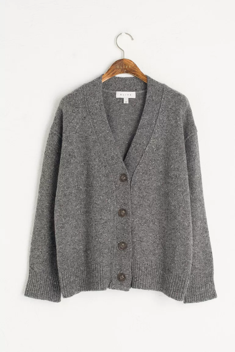 Women Olive Clothing Flecked Boyfriend Cardigan, Grey