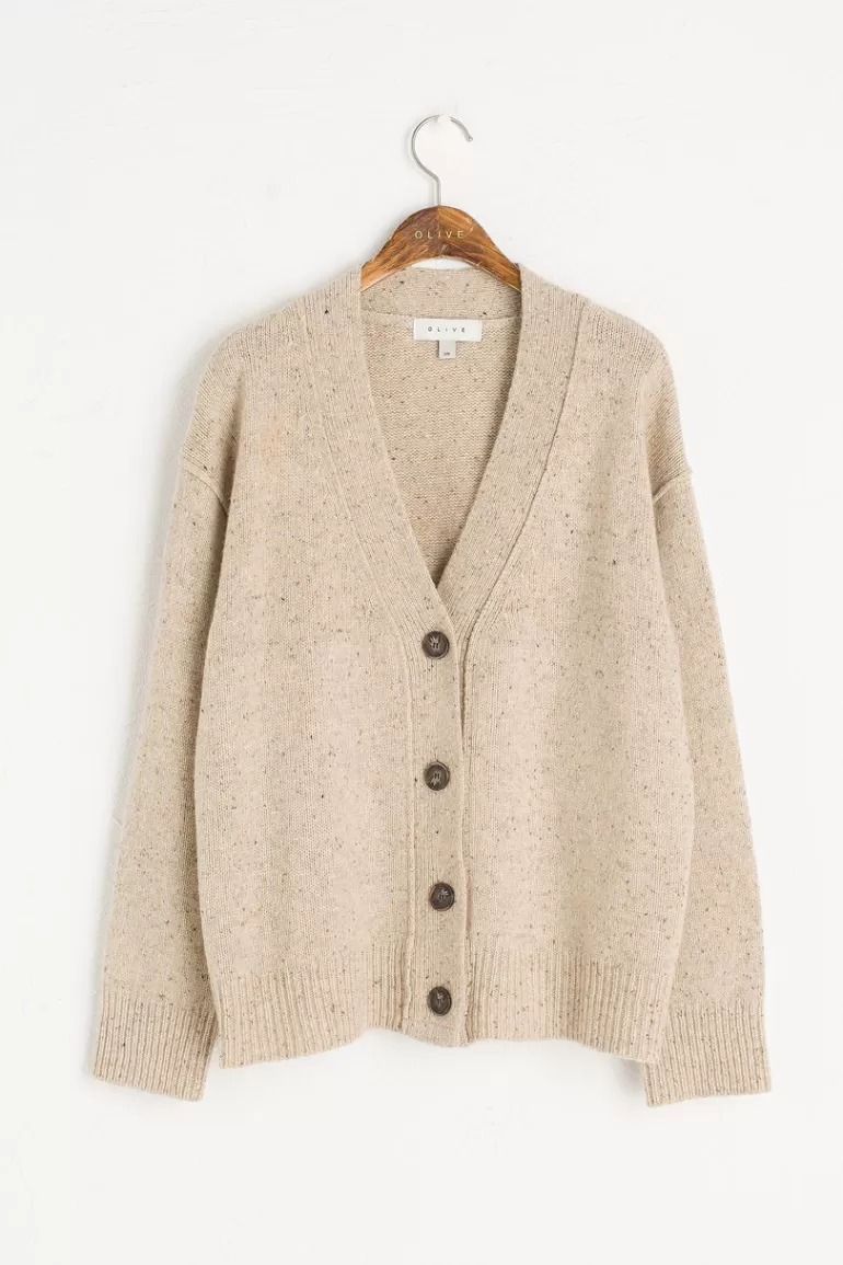 Women Olive Clothing Flecked Boyfriend Cardigan, Oatmeal