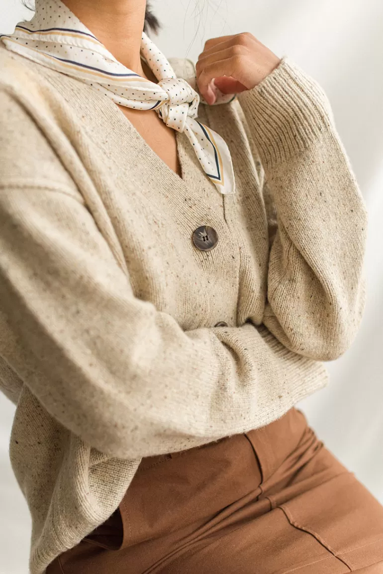 Women Olive Clothing Flecked Boyfriend Cardigan, Oatmeal