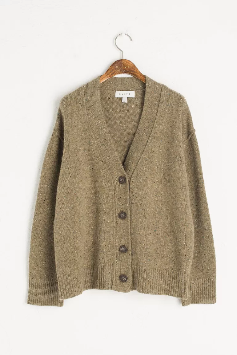 Women Olive Clothing Flecked Boyfriend Cardigan, Olive