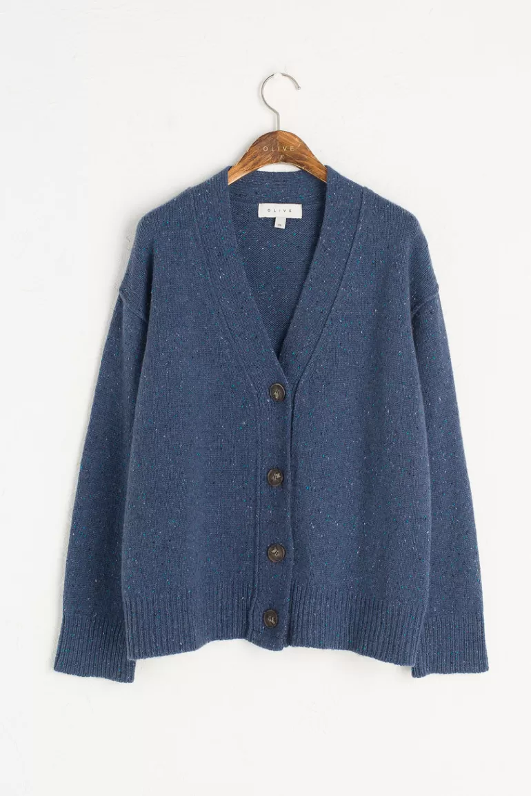 Women Olive Clothing Flecked Boyfriend Cardigan, Royal Blue