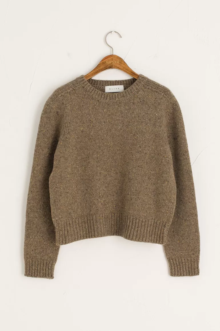 Women Olive Clothing Flecked Crop Jumper, Brown
