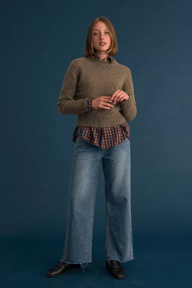 Women Olive Clothing Flecked Crop Jumper, Brown
