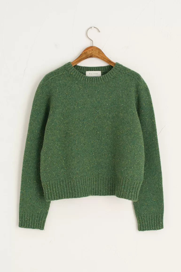 Women Olive Clothing Flecked Crop Jumper, Green