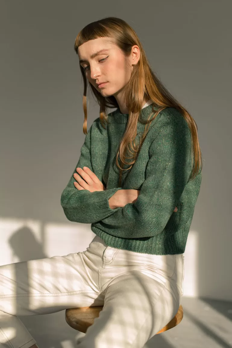 Women Olive Clothing Flecked Crop Jumper, Green