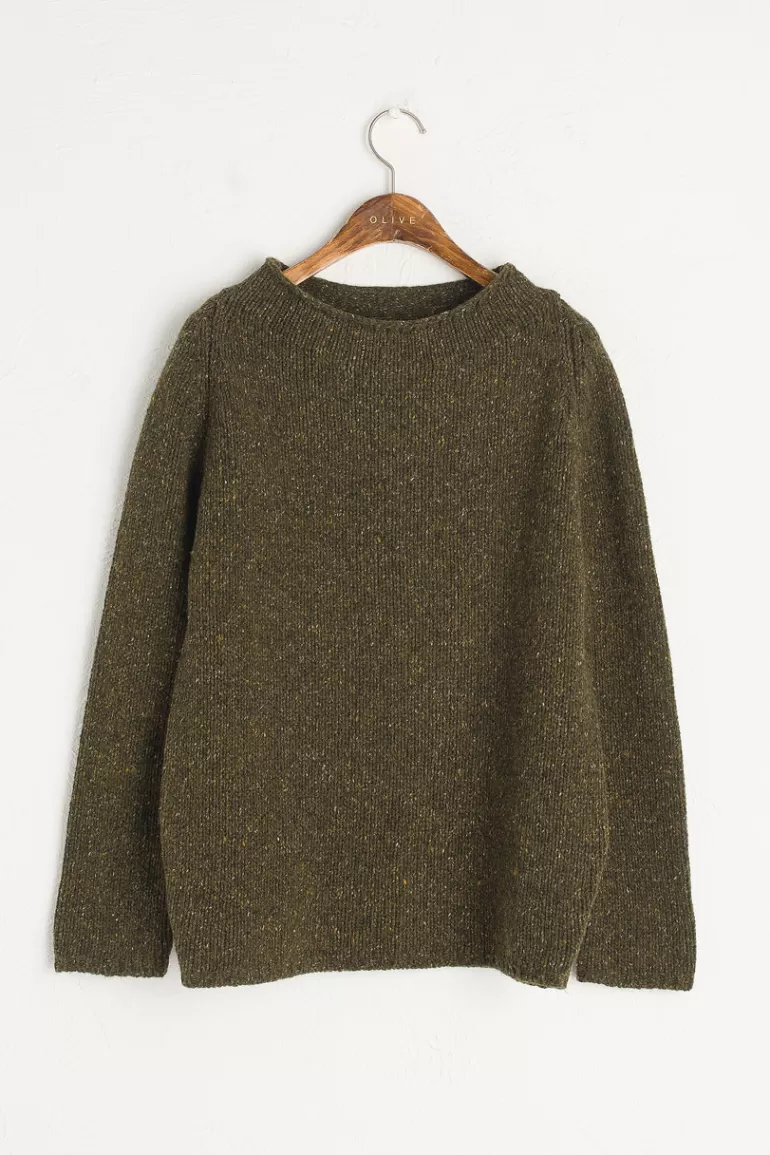 Women Olive Clothing Flecked Fisherman Knit, Green