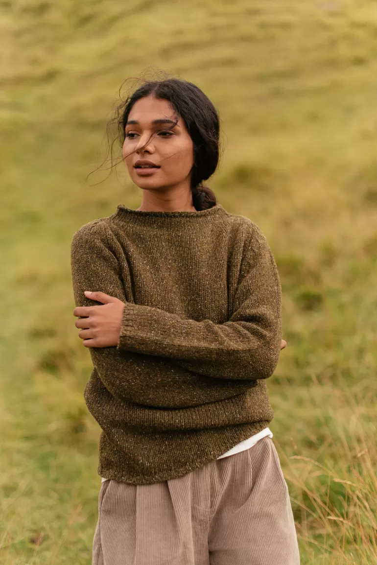 Women Olive Clothing Flecked Fisherman Knit, Green