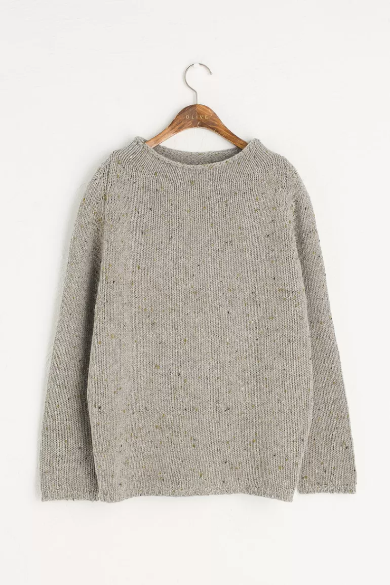 Women Olive Clothing Flecked Fisherman Knit, Grey