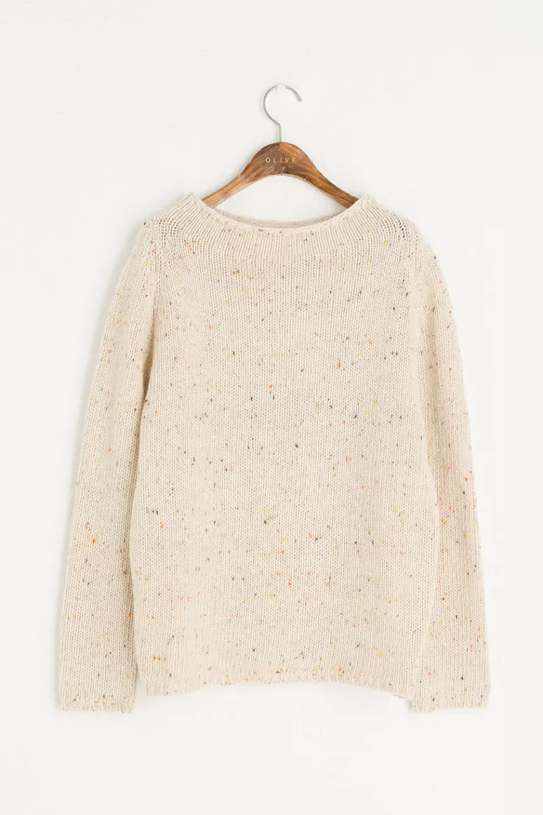 Women Olive Clothing Flecked Fisherman Knit, Ivory