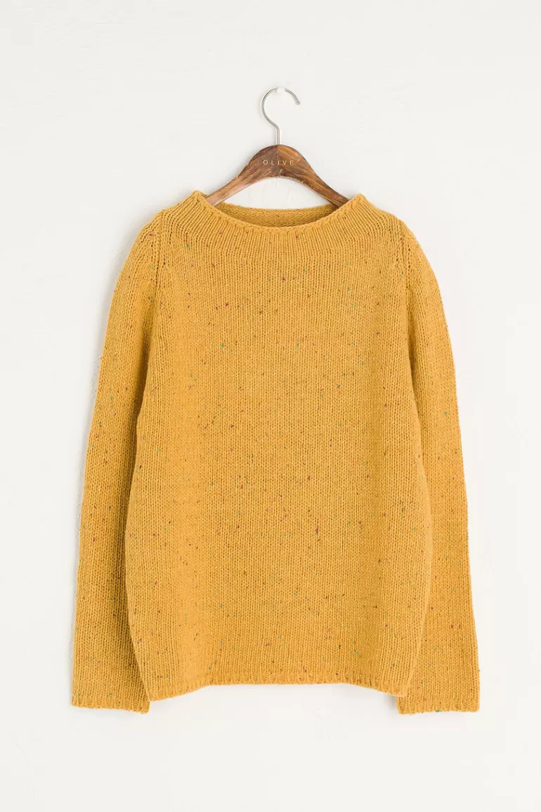 Women Olive Clothing Flecked Fisherman Knit, Mustard