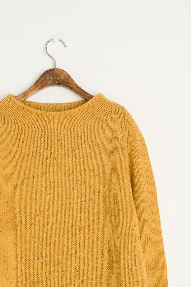 Women Olive Clothing Flecked Fisherman Knit, Mustard