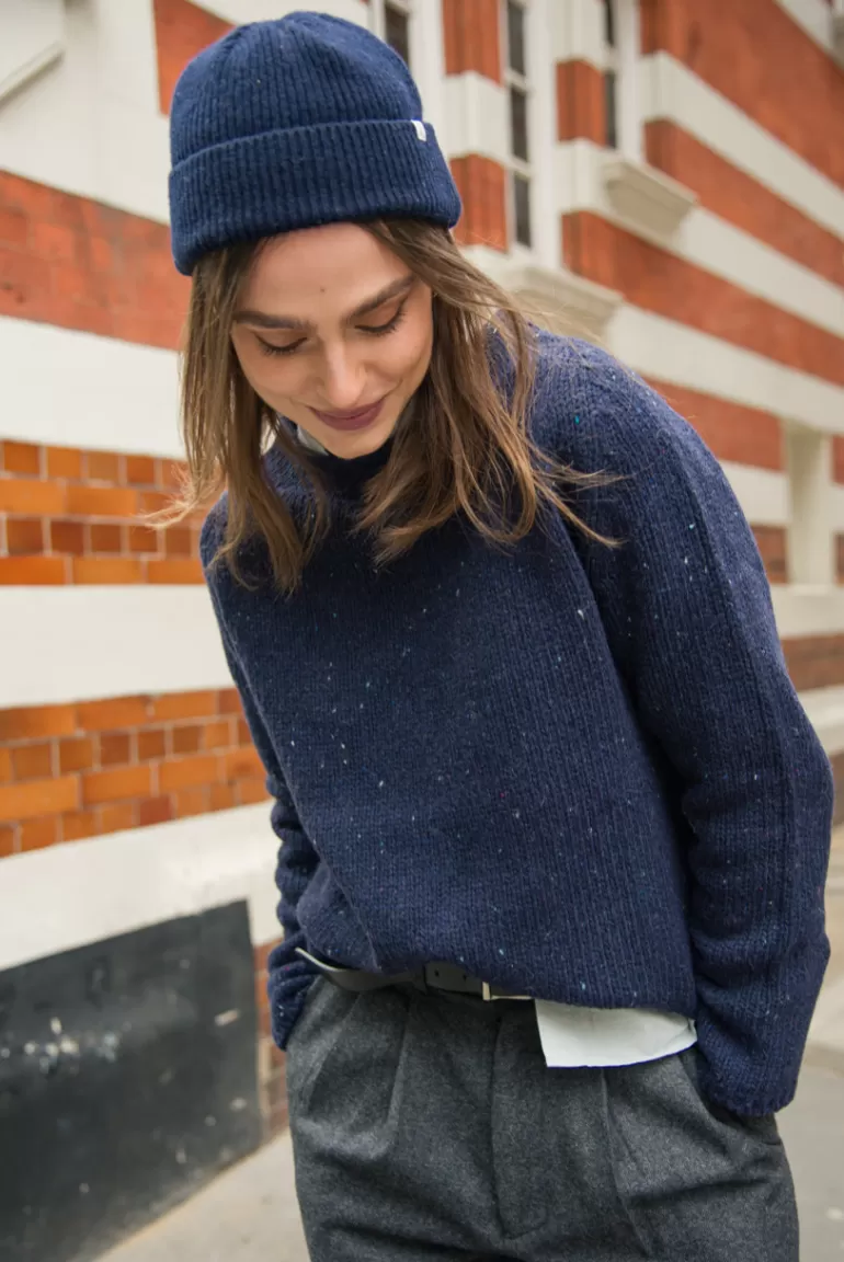 Women Olive Clothing Flecked Fisherman Knit, Navy