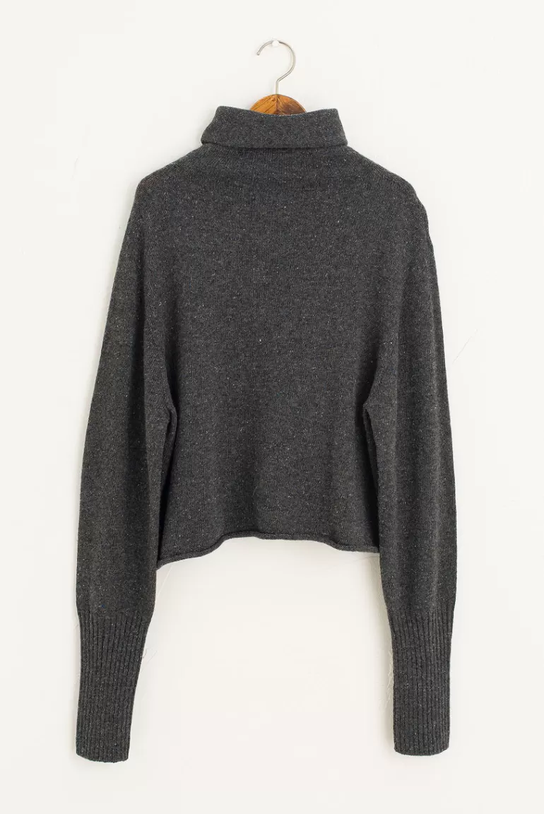 Women Olive Clothing Flecked Roll Neck Crop Jumper, Grey