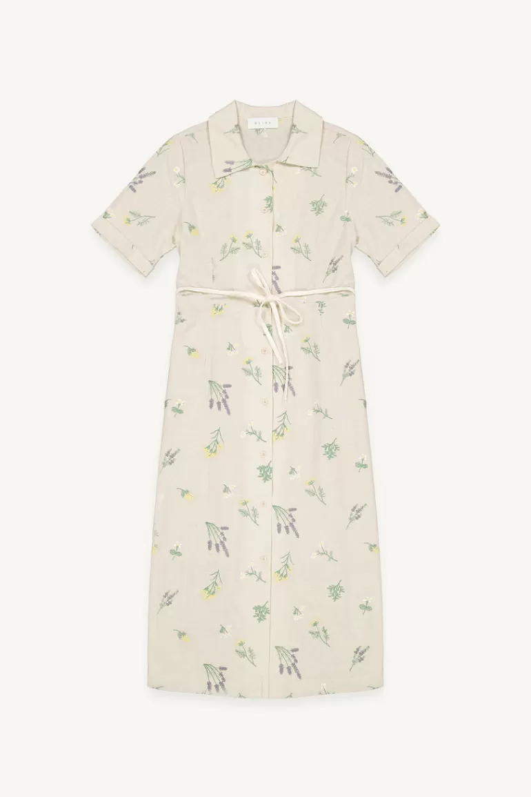 Women Olive Clothing Floral Embroidery Dress, Beige